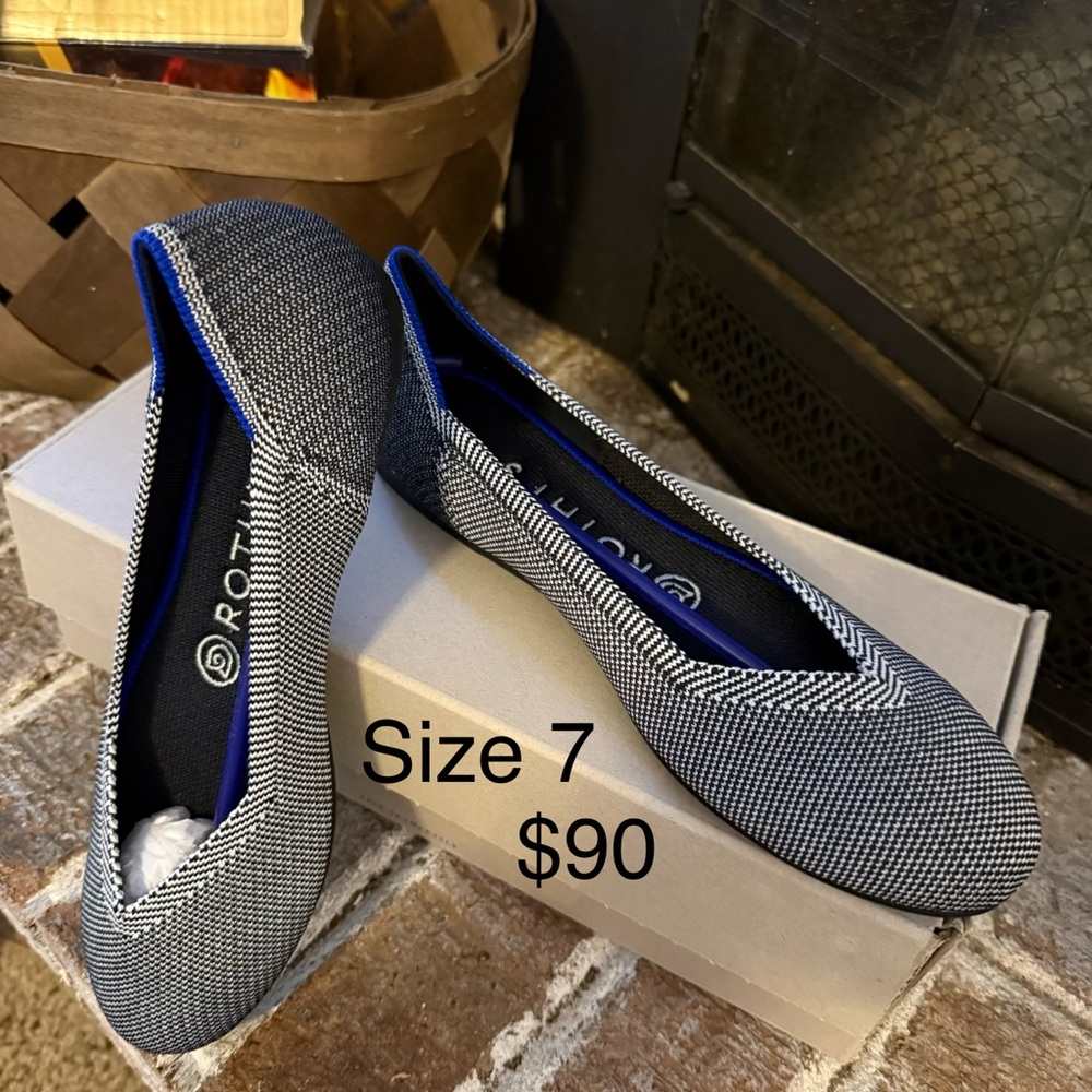 Rothy's Black and White Knit Ballet Flats